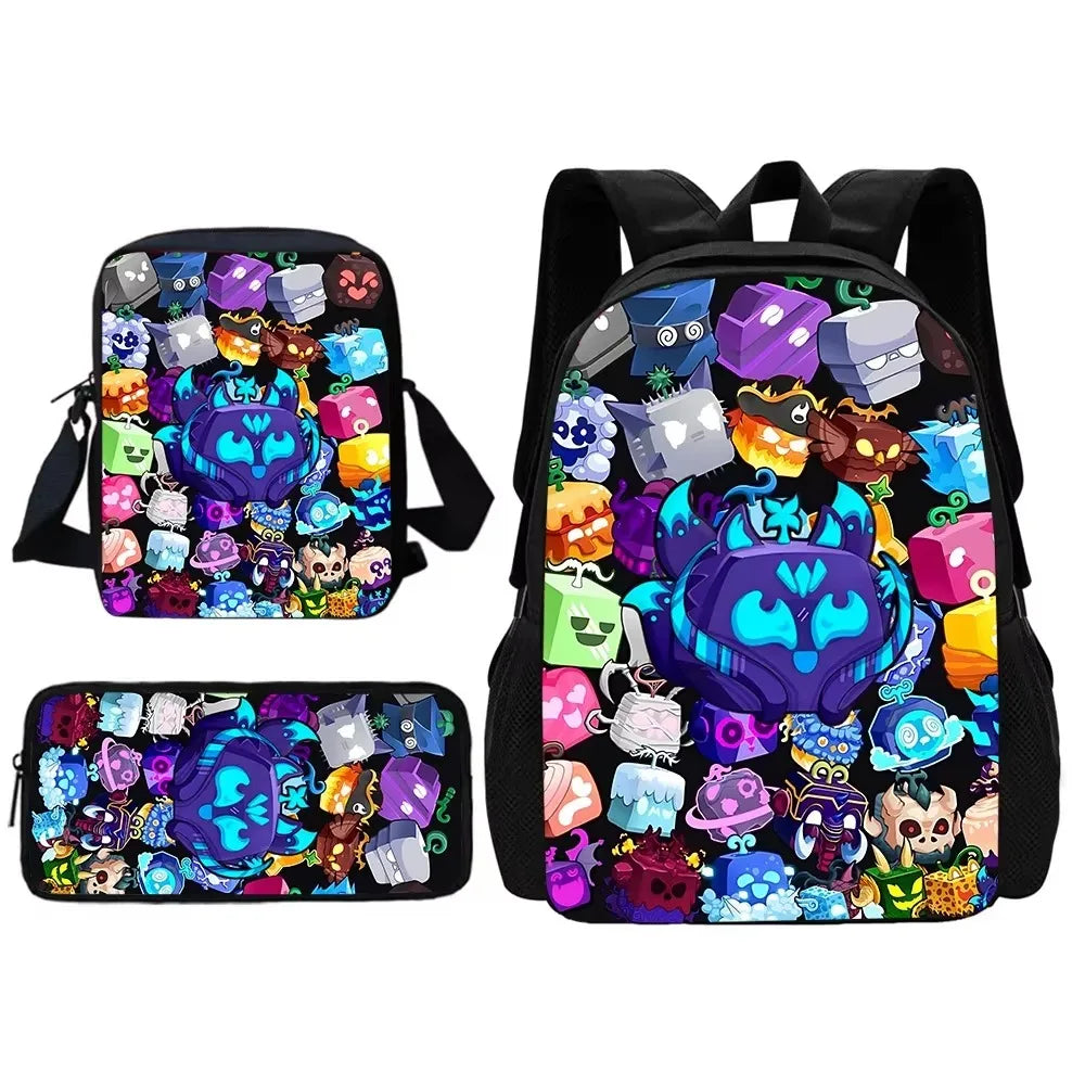 Child School Cartoon Blox Fruits Backpack With Shoulder Bag Pencil Bags School Bags for Boys Girls Best Gift