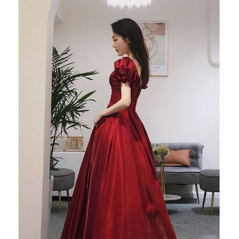 Evening Dress Red Bridal Toast Wear New V-neck Sexy Short Sleeve Long Skirt Backless Dinner Dresses Formal Dress Women Elegant