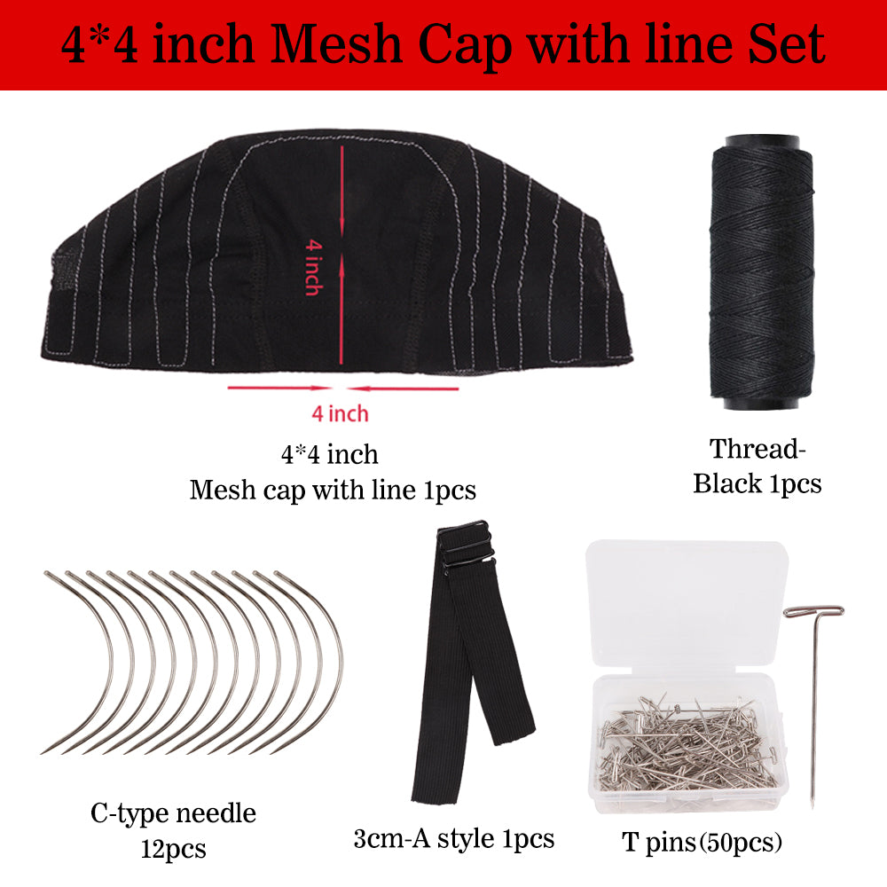 Wig Cap For Making Wigs Stretchable Wig Cap With Wig Accessories Adjustable Elastic Bands,C/T-Shaped Needles,Hair Sewing Thread