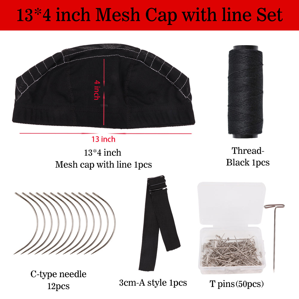 Wig Cap For Making Wigs Stretchable Wig Cap With Wig Accessories Adjustable Elastic Bands,C/T-Shaped Needles,Hair Sewing Thread