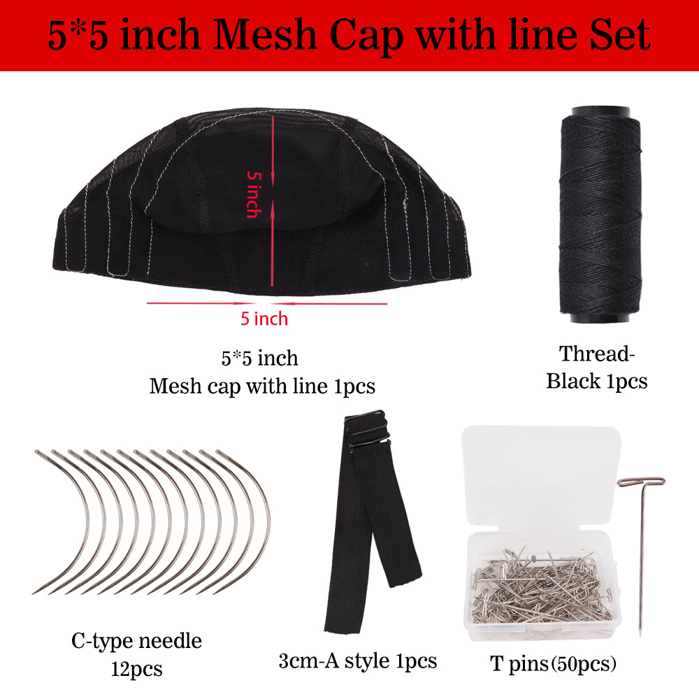Wig Cap For Making Wigs Stretchable Wig Cap With Wig Accessories Adjustable Elastic Bands,C/T-Shaped Needles,Hair Sewing Thread