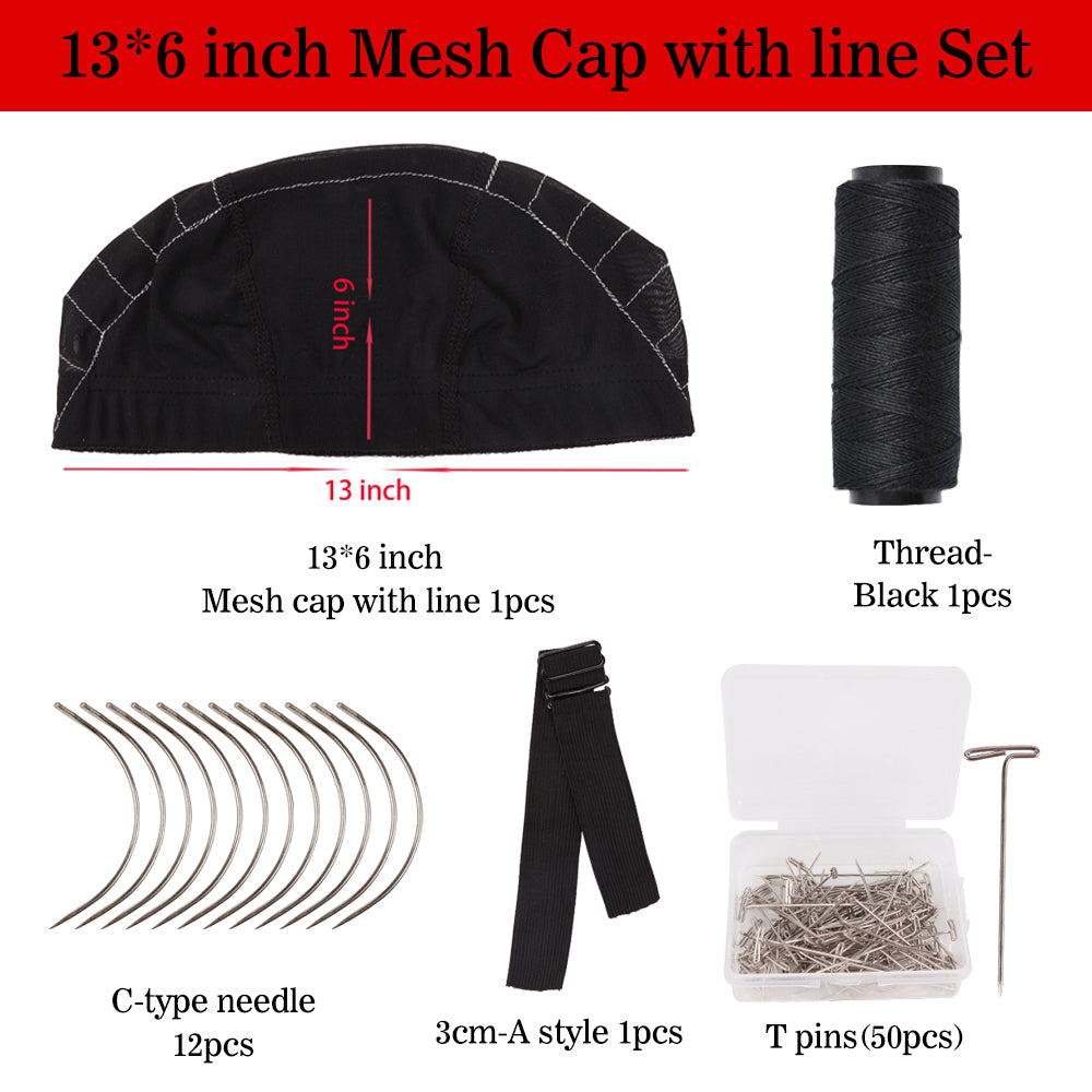 Wig Cap For Making Wigs Stretchable Wig Cap With Wig Accessories Adjustable Elastic Bands,C/T-Shaped Needles,Hair Sewing Thread