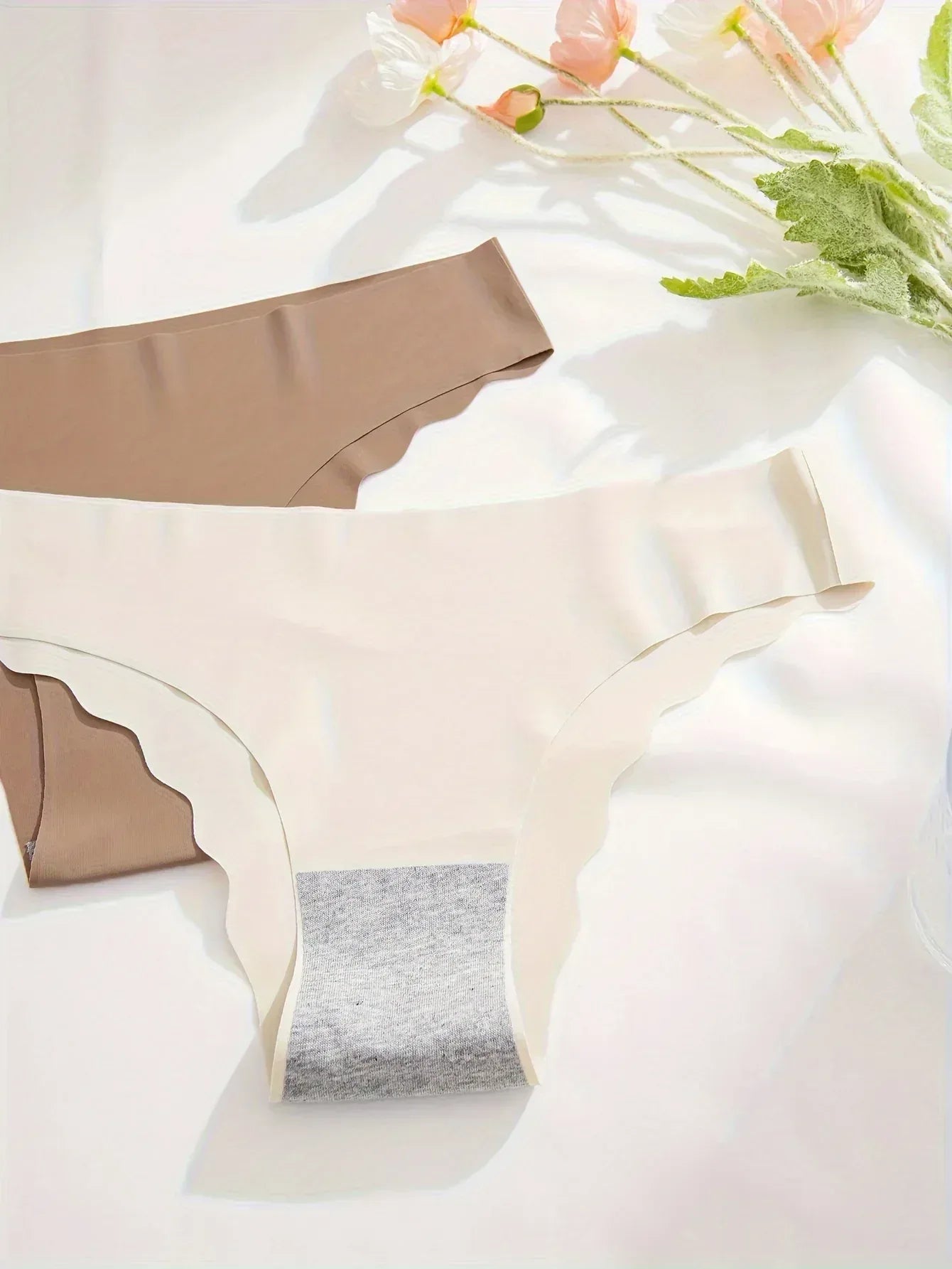 12pcs Solid Scallop Trim Seamless Low Waist Briefs, Soft & Comfy Stretchy Panties, Women's Lingerie & Underwear - Luvia