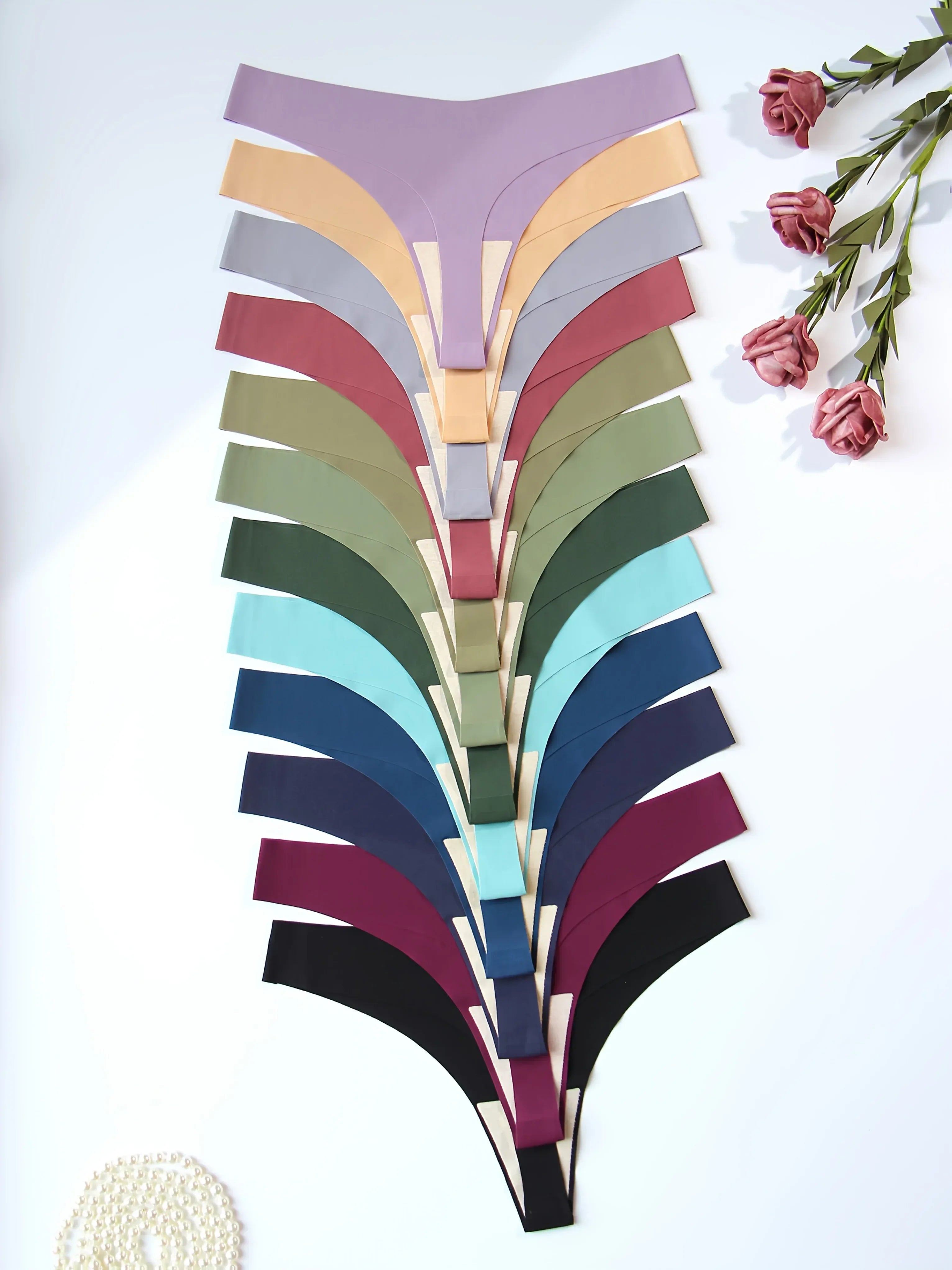 12pcs Set of Seamless V-Style Thongs for Women, Breathable Soft Nylon and Elastane Underwear, Non-Marked Solid Color, Comfortable Low Waist Design - Luvia