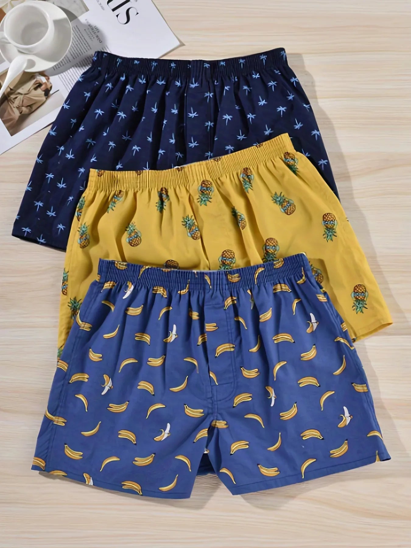 3pcs Vibrant Multicolor Arrow Print Loose Fit Cotton Boxer Shorts for Men - Soft, Breathable, Comfortable Underwear Briefs with Relaxed Fit - Perfect for Casual Wear - Luvia