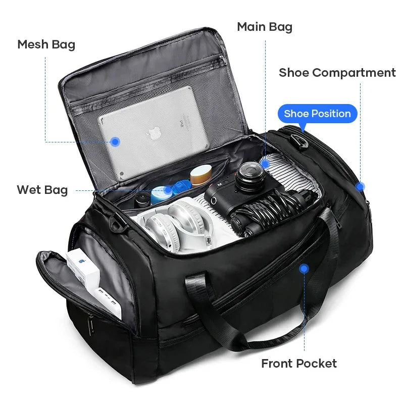 Sports Gym Bag Travel Duffel Bag with Wet Pocket & Shoes Compartment for Men Women Waterproof Large Weekender Overnight Backpack - Luvia