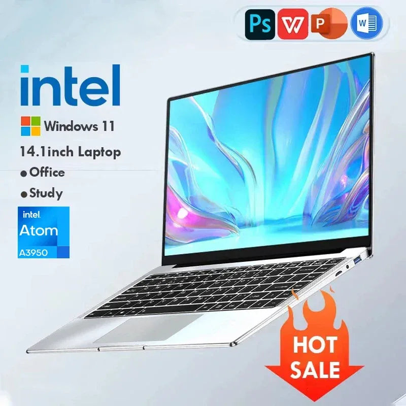 Ultra Slim Windows 11 Laptop Computer 14.1" 12GB RAM 512GB 1TB SSD Intel N4000 Notebook Gamer 1920*1080 Office Study Computer PC - Luvia