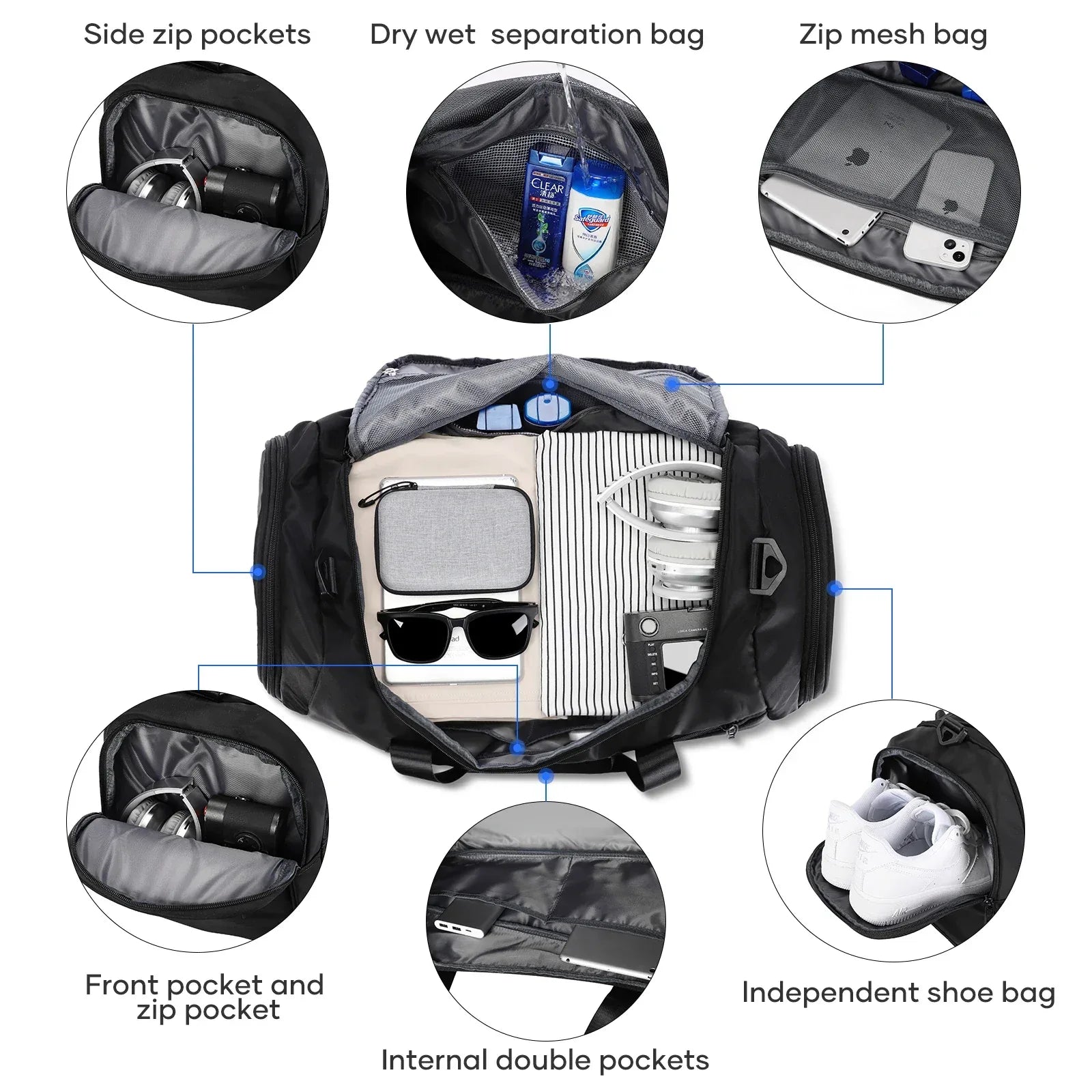 Sports Gym Bag Travel Duffel Bag with Wet Pocket & Shoes Compartment for Men Women Waterproof Large Weekender Overnight Backpack - Luvia