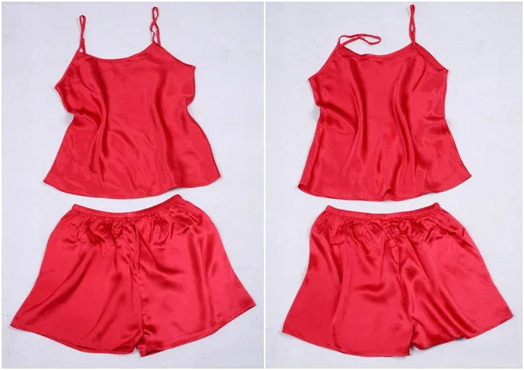 100% Natural silk off shoulder women tops halter top women satin sleep shorts sexy silk pyjamas women set sleepwear night suit - Luvia
