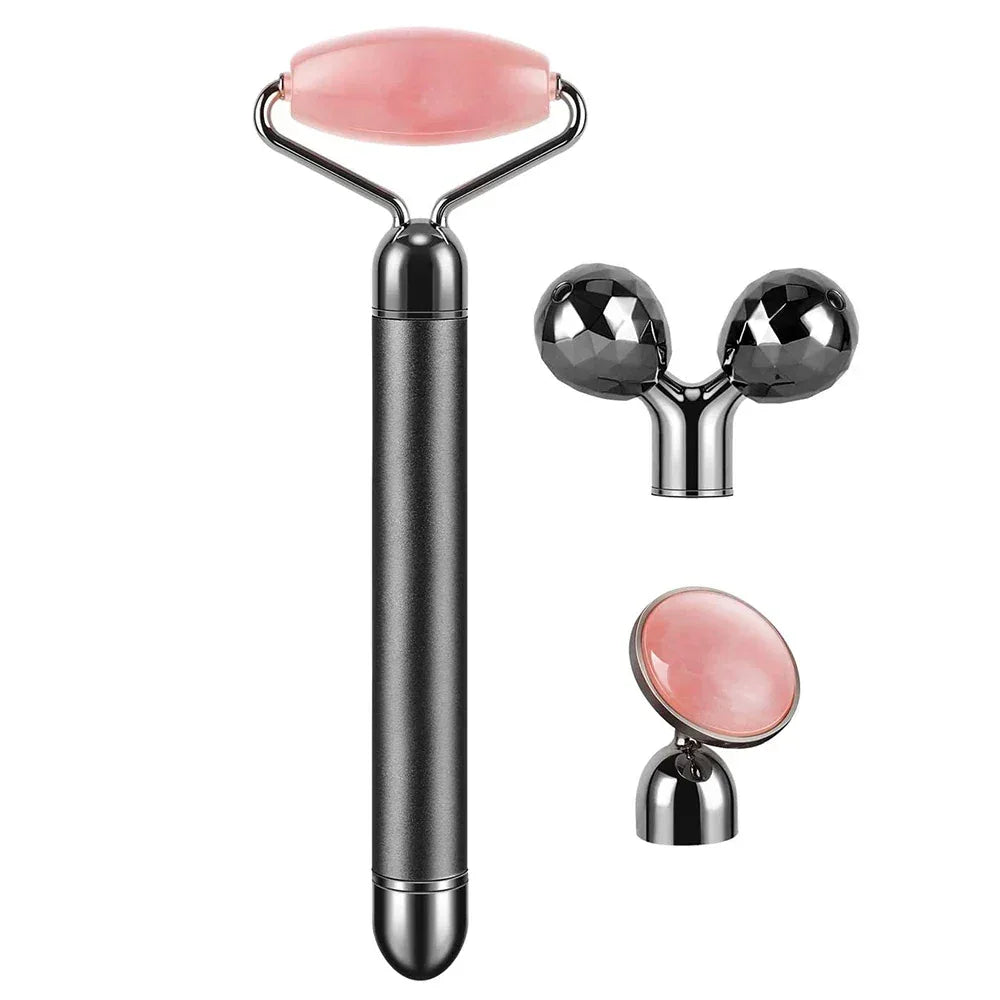 3-in-1 Electric Rose Quartz Jade Roller and Face Massager Set Face Care Tools Eye Massager and 3D Face, Head, Arms,Neck Massager - Luvia
