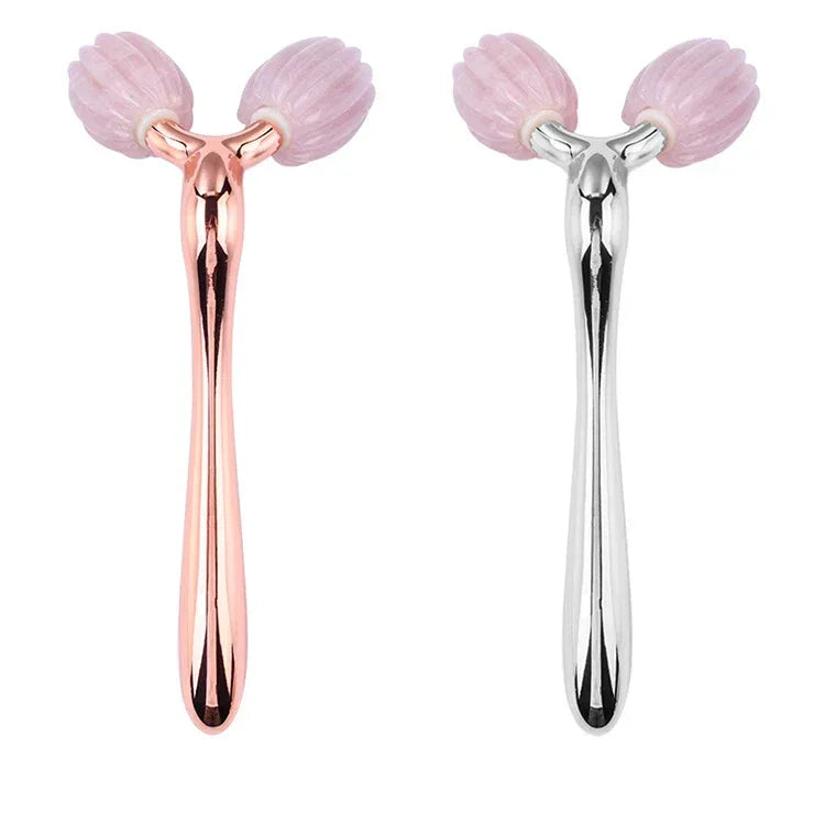 Rose Quartz Jade Roller Facial Massager 3D Massage Face Roller Face-lift Skin Care Tool Thin Face Chin Neck Body Wrinkle Remover - Luvia