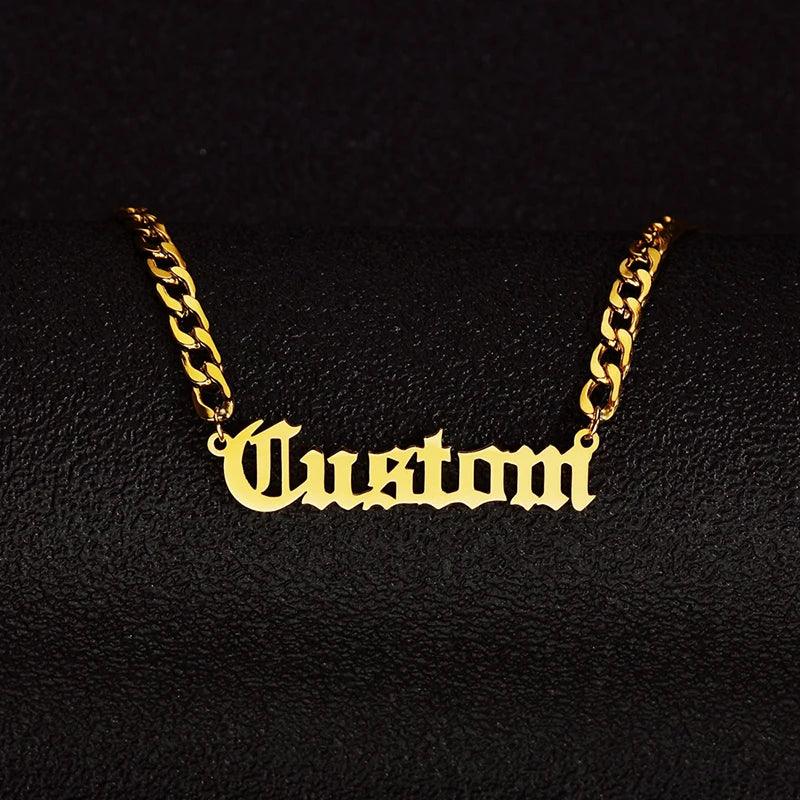 Personalized Custom Name Necklace Pendant Gold Color 4mm NK Chain Customized Nameplate Necklaces for Women Men Handmade Gifts - Luvia