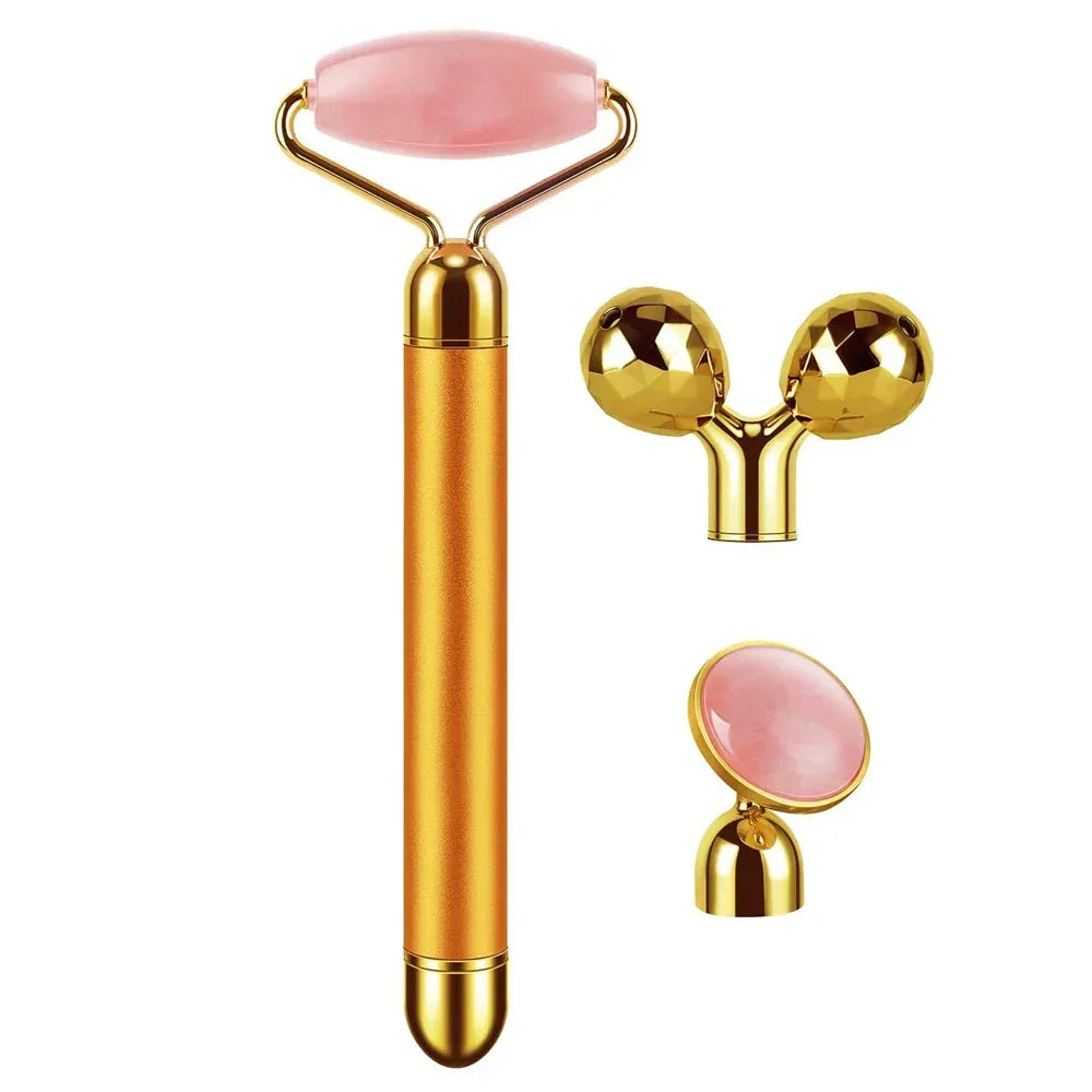 3-in-1 Electric Rose Quartz Jade Roller and Face Massager Set Face Care Tools Eye Massager and 3D Face, Head, Arms,Neck Massager - Luvia