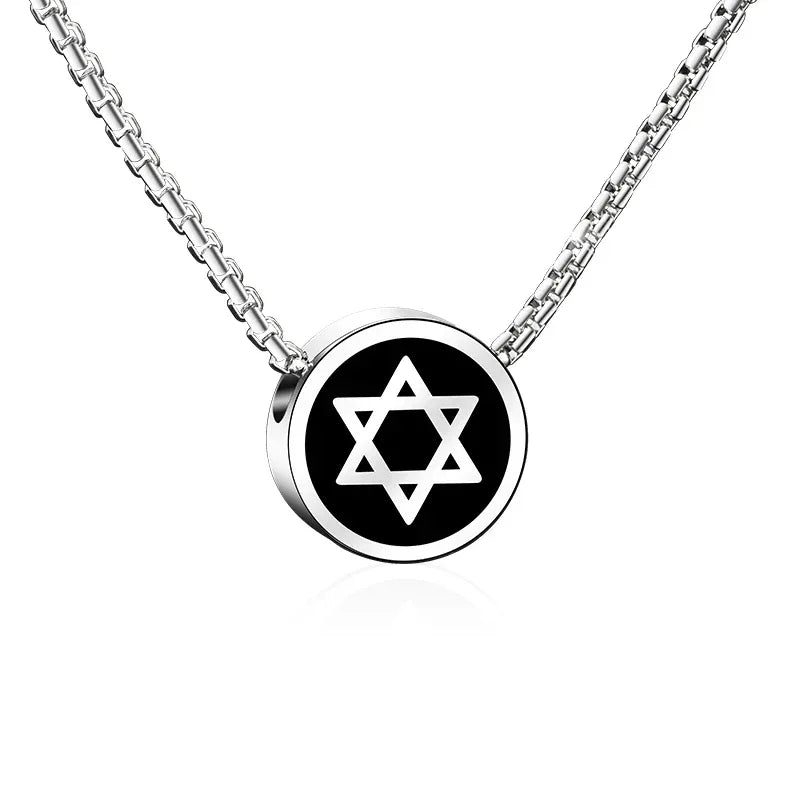 Necklaces for Men Women Hip-Hop Personality Clavicle Chain, Six-Point Star Tungsten Couple Pendant Engraving - Luvia