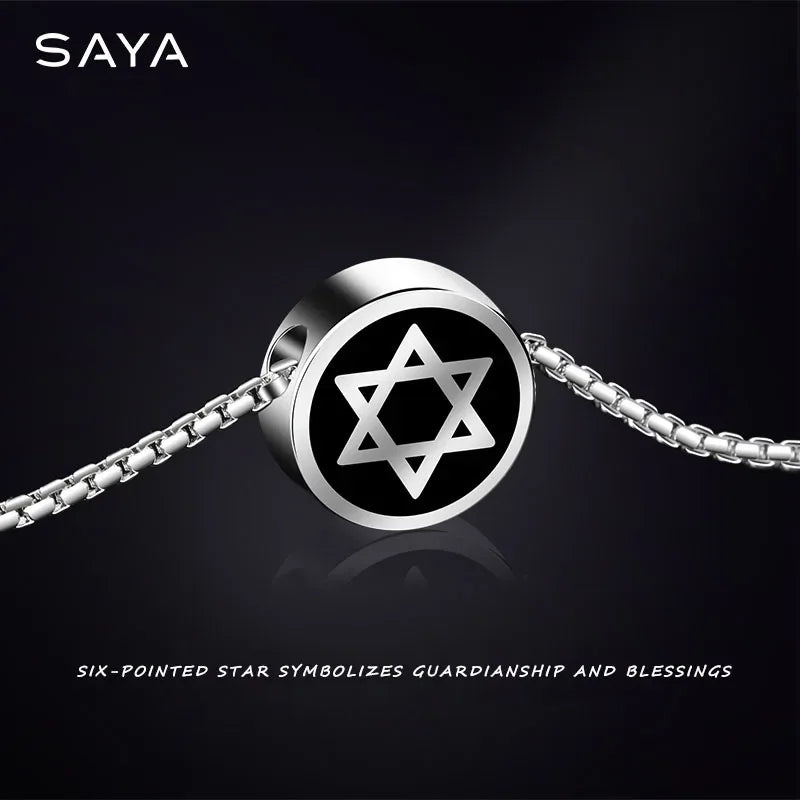Necklaces for Men Women Hip-Hop Personality Clavicle Chain, Six-Point Star Tungsten Couple Pendant Engraving - Luvia