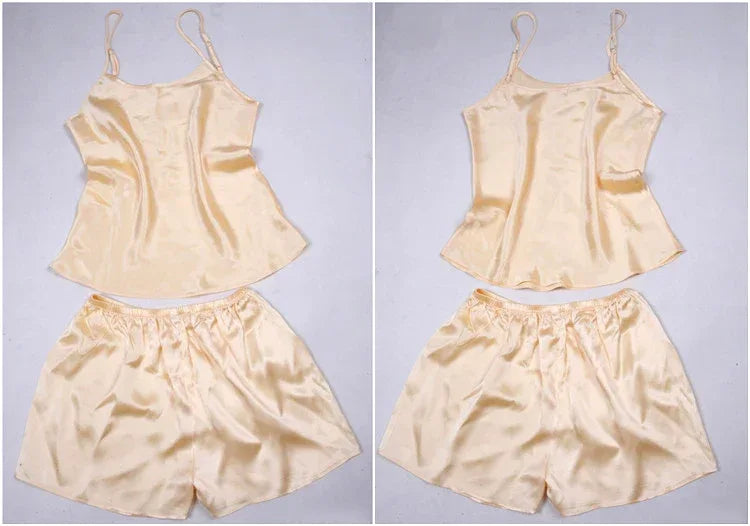100% Natural silk off shoulder women tops halter top women satin sleep shorts sexy silk pyjamas women set sleepwear night suit - Luvia