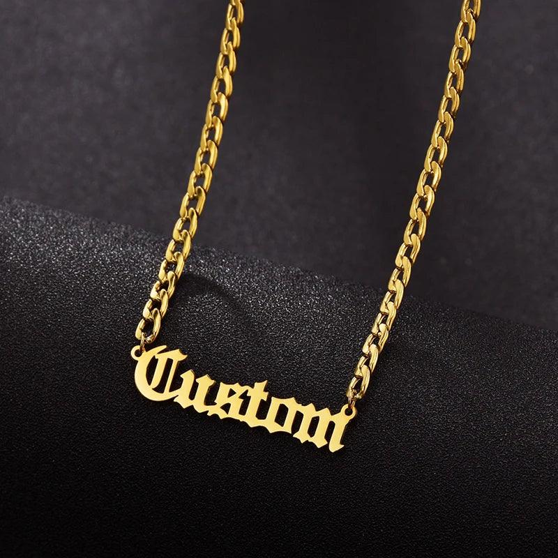Personalized Custom Name Necklace Pendant Gold Color 4mm NK Chain Customized Nameplate Necklaces for Women Men Handmade Gifts - Luvia
