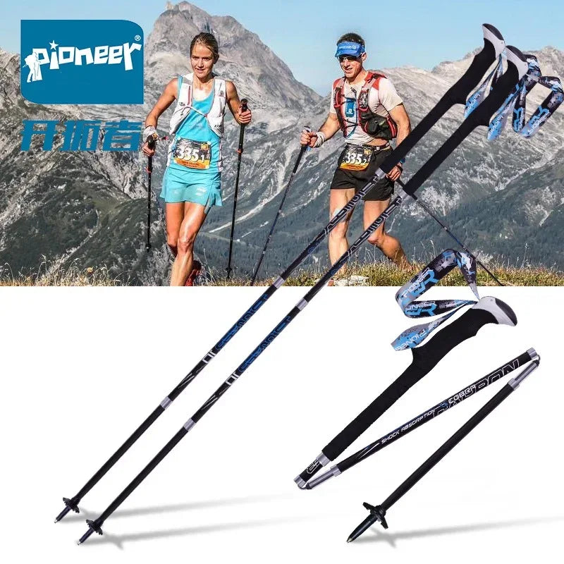 2 Pcs/Pair Portable Collapsible Carbon Fiber Trekking Poles Quick Lock Compact Folding Walking Stick Tourism Trail Running - Luvia