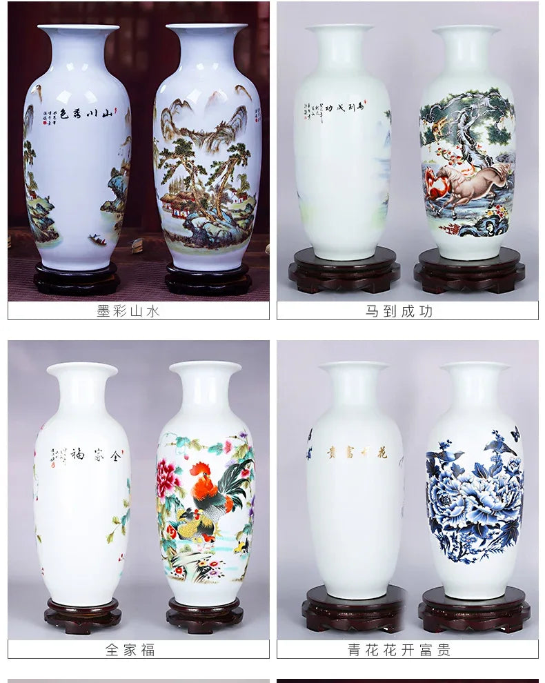 37CM Jingdezhen Ceramic Vases Pottery Decoration living room Flower arrangement Modern Home Simple TV Cabinet Christmas Gift - Luvia