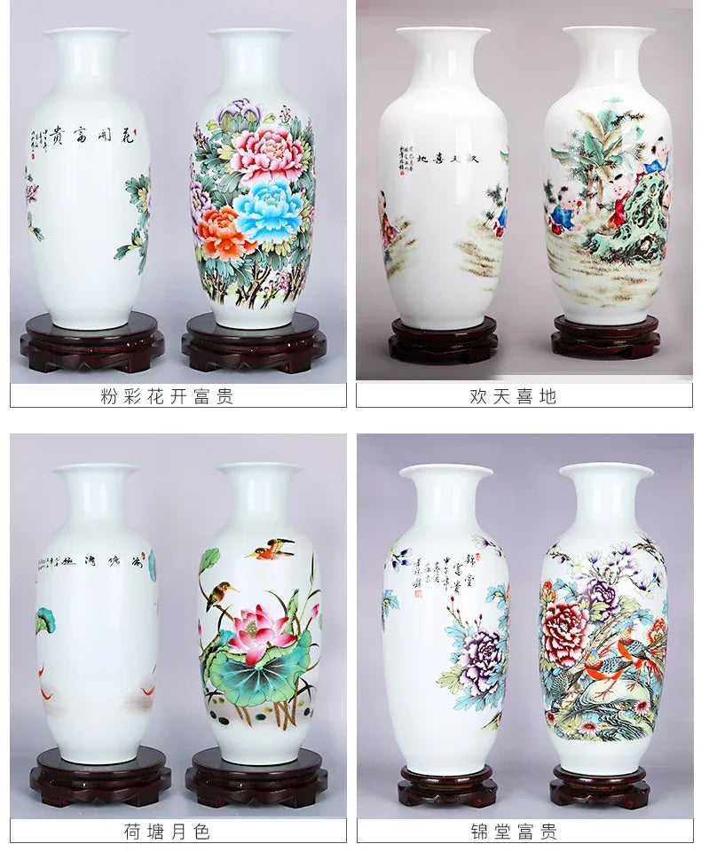 37CM Jingdezhen Ceramic Vases Pottery Decoration living room Flower arrangement Modern Home Simple TV Cabinet Christmas Gift - Luvia
