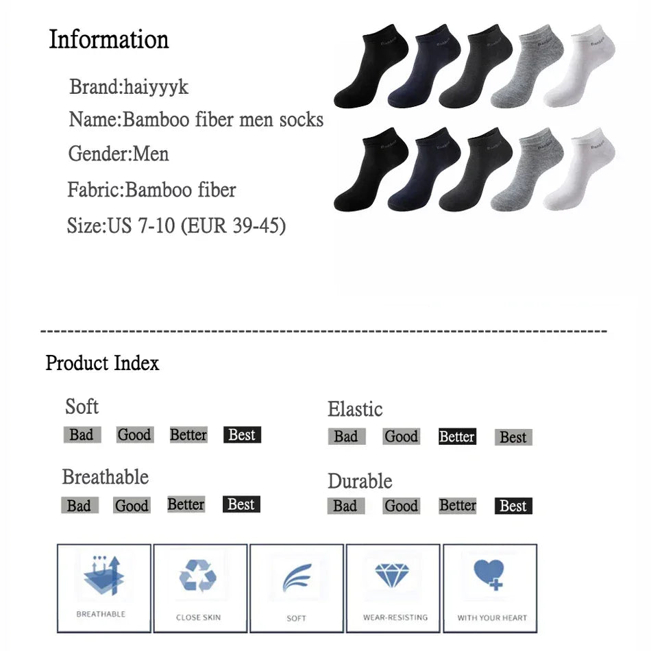 10 Pairs / Pack Men's Bamboo Fiber Socks Short High Quality New Casual Breatheable Anti-Bacterial Man Ankle Socks Men - Luvia