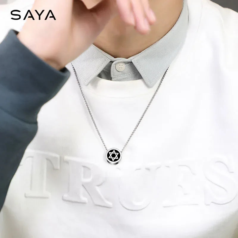 Necklaces for Men Women Hip-Hop Personality Clavicle Chain, Six-Point Star Tungsten Couple Pendant Engraving - Luvia