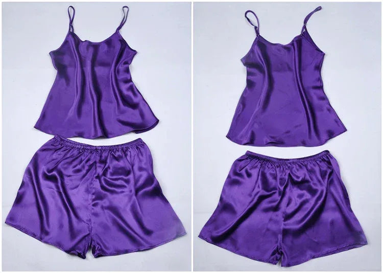 100% Natural silk off shoulder women tops halter top women satin sleep shorts sexy silk pyjamas women set sleepwear night suit - Luvia
