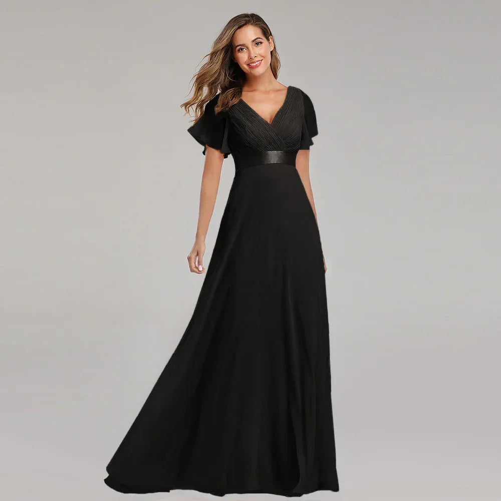 Evening Dresses XUCTHHC Elegant V-Neck Ruffles Chiffon Formal Evening Gown Robe Vestidos De Fiesta Dress for Wedding Party - Luvia