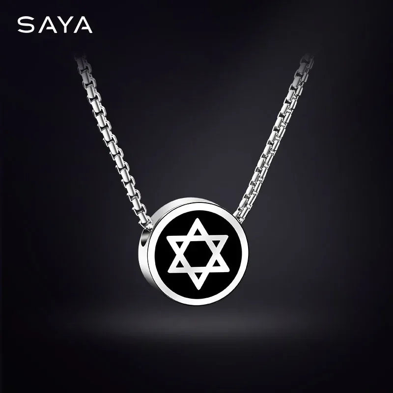 Necklaces for Men Women Hip-Hop Personality Clavicle Chain, Six-Point Star Tungsten Couple Pendant Engraving - Luvia