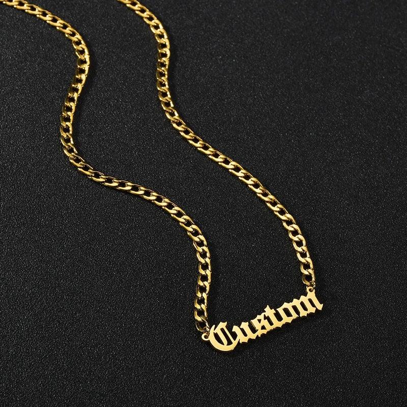 Personalized Custom Name Necklace Pendant Gold Color 4mm NK Chain Customized Nameplate Necklaces for Women Men Handmade Gifts - Luvia