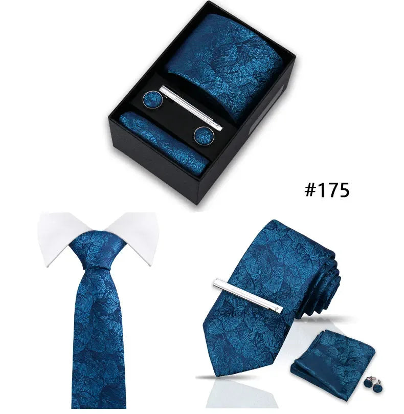 Tie Set For Men Necktie Fashion Wedding Cufflinks Box Gift Tie Clip Men Pocket Square Necktie Luxury Business Wholesale Gravatas - Luvia