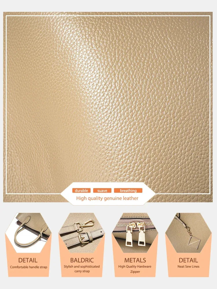 Zency Women's Genuine Leather Large Shopper Bag Designer Shoulder Bags Handbag Bucket Crossbody 2025 leather Top Handles Bags - Luvia