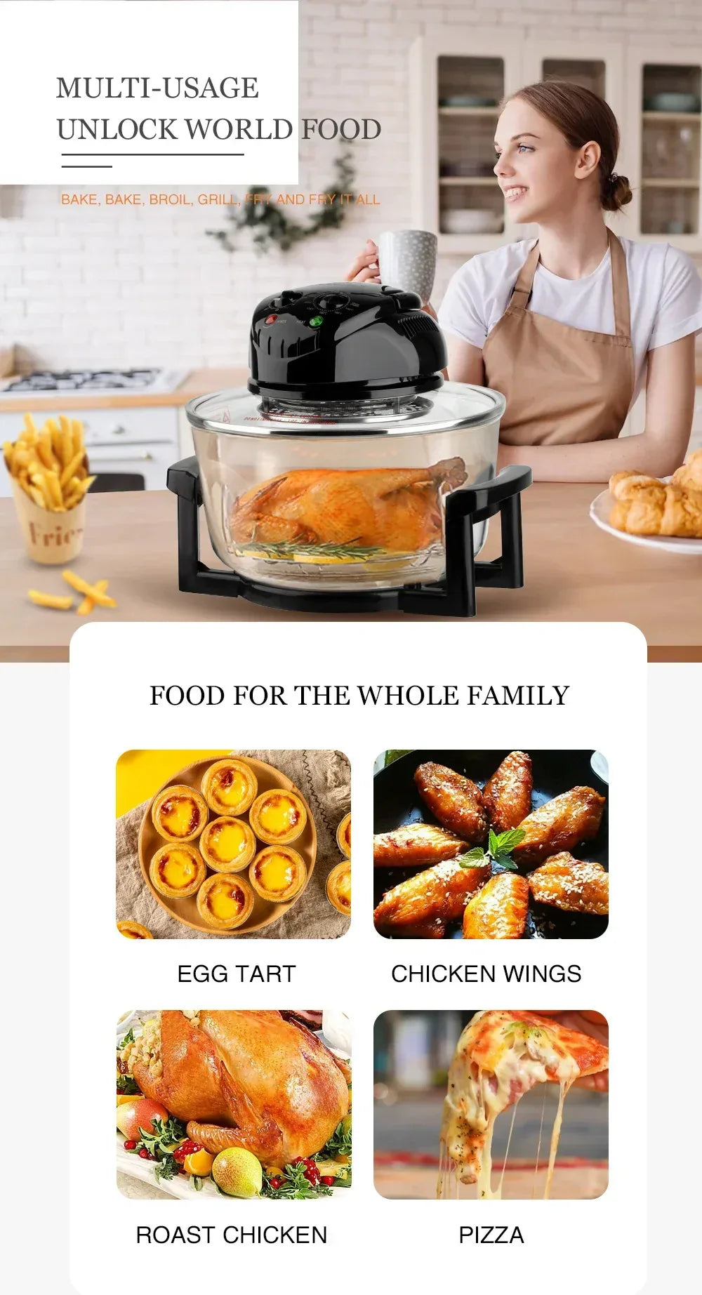 12L Air Fryer, 1400W Electric Hot fryer Oven Oilless Cooker with Touch Control & Nonstick Basket & Visible Window, Family Size - Luvia