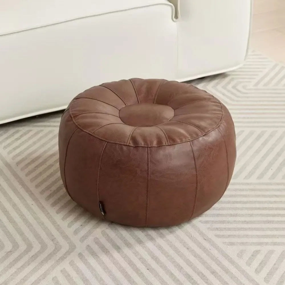 PU Leather Unstuffed Storage Leg Bench Need to Fill Clothes Large Capacity Storage Pouf Round Nordic Sofa Footstool Living Room - Luvia