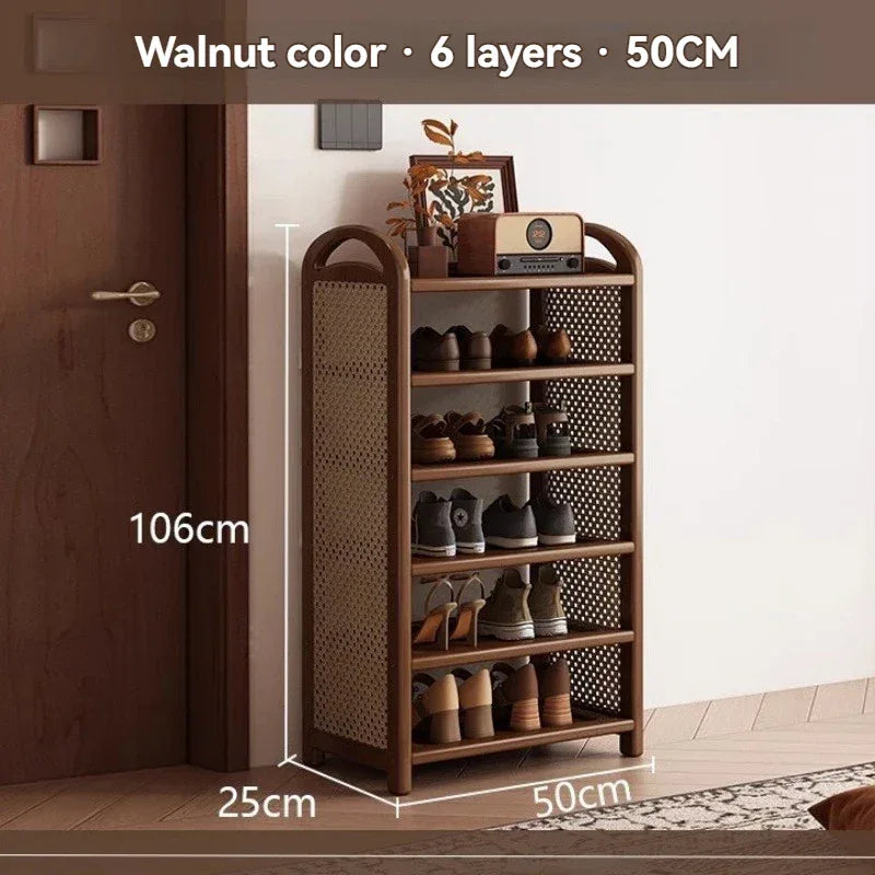 Multi layer shoe rack, retro style rattan woven simple home door shoe cabinet, large capacity storage rack for entrance doors - Luvia