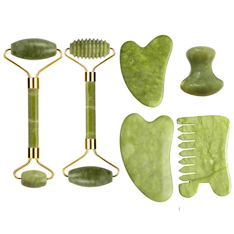 Natural Jade Roller Gua Sha Massage Set Guasha Board Comb Gouache Scraper Body Acupuncture Spa Facial Anti Aging Lifting Tools - Luvia