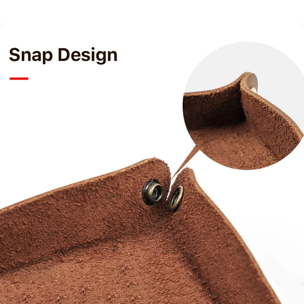 Creative Genuine Leather Valet Snap Tray Home Ofiice Desk Organizer Jewelry Pen Key Coin Desktop Storage Tray Folding Storage - Luvia