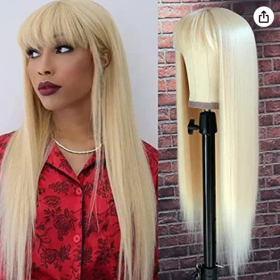 Synthetic Replacement Hair Wig With Bangs Blue Color Heat Resistant Wigs for Fashion Women - Luvia