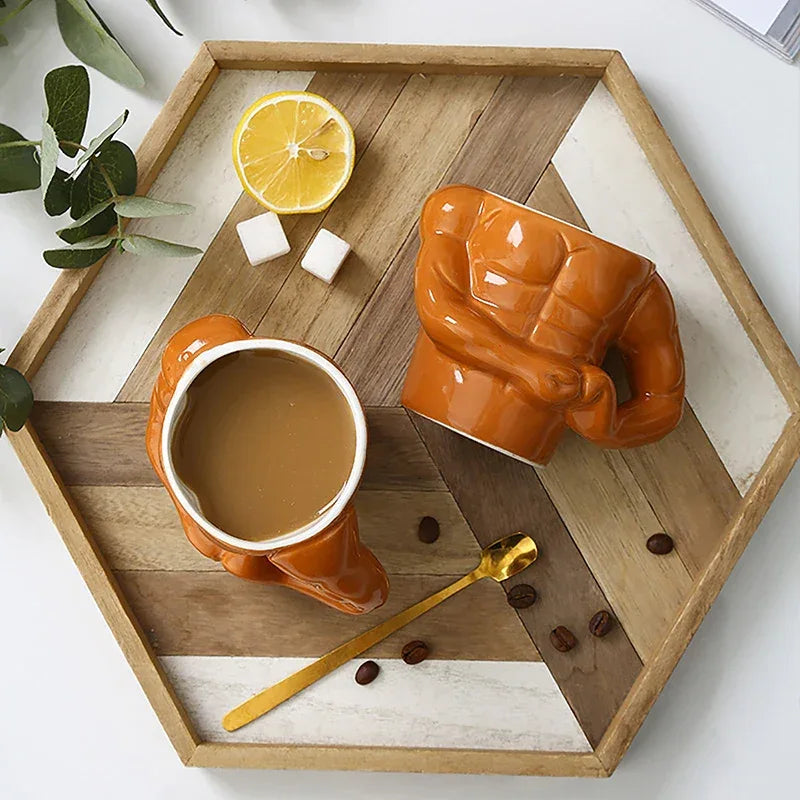 3D Ceramic Mug Muscle Mug Coffee Mug Milk Mug Man Gym Trainer Office Household Creative Funny Water Cup New Year Birthday Gift - Luvia