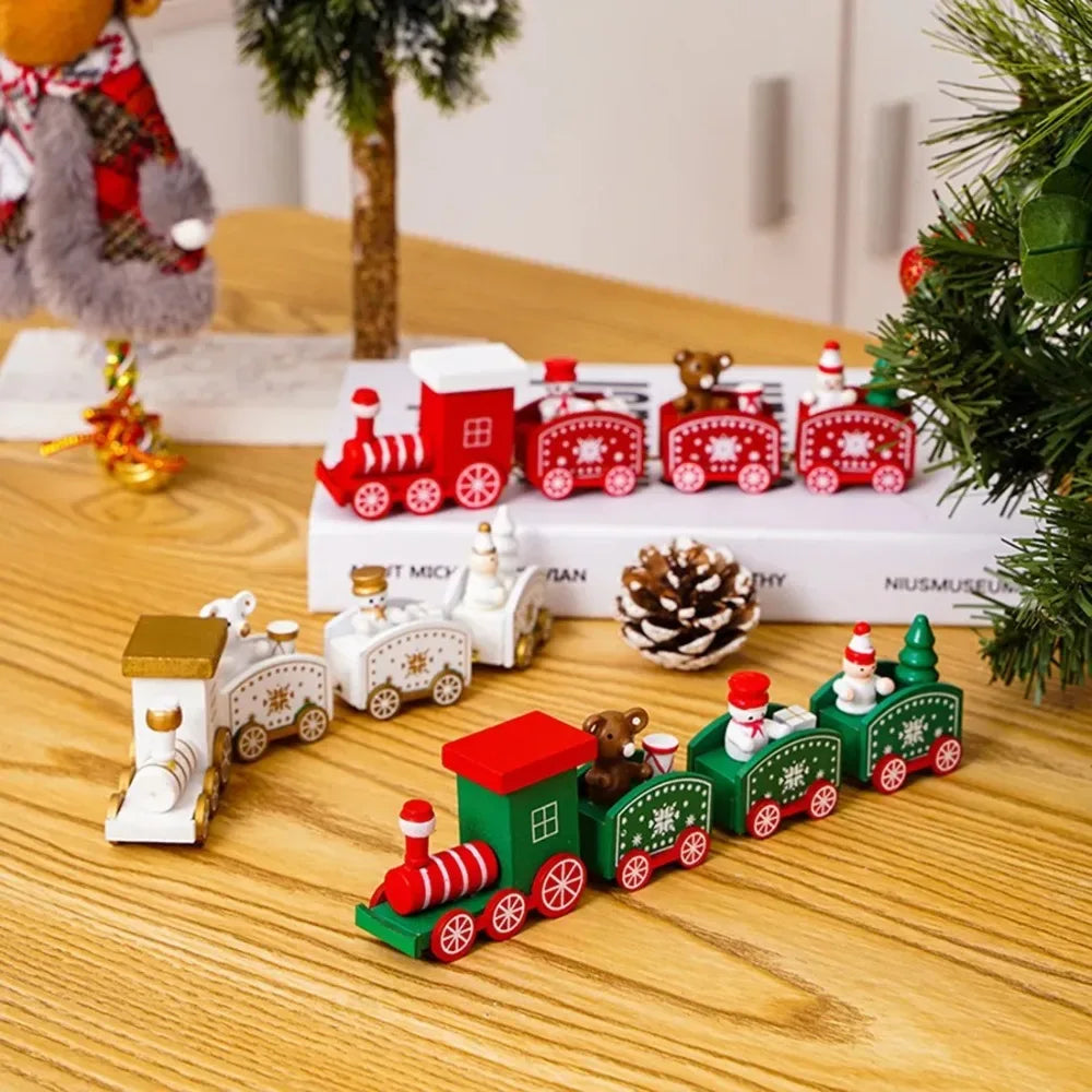 Christmas Wooden Train Set New Year Decoration Gift Mini Train Desktop Decoration Cute Holiday Desktop Train Toy Ornament - Luvia