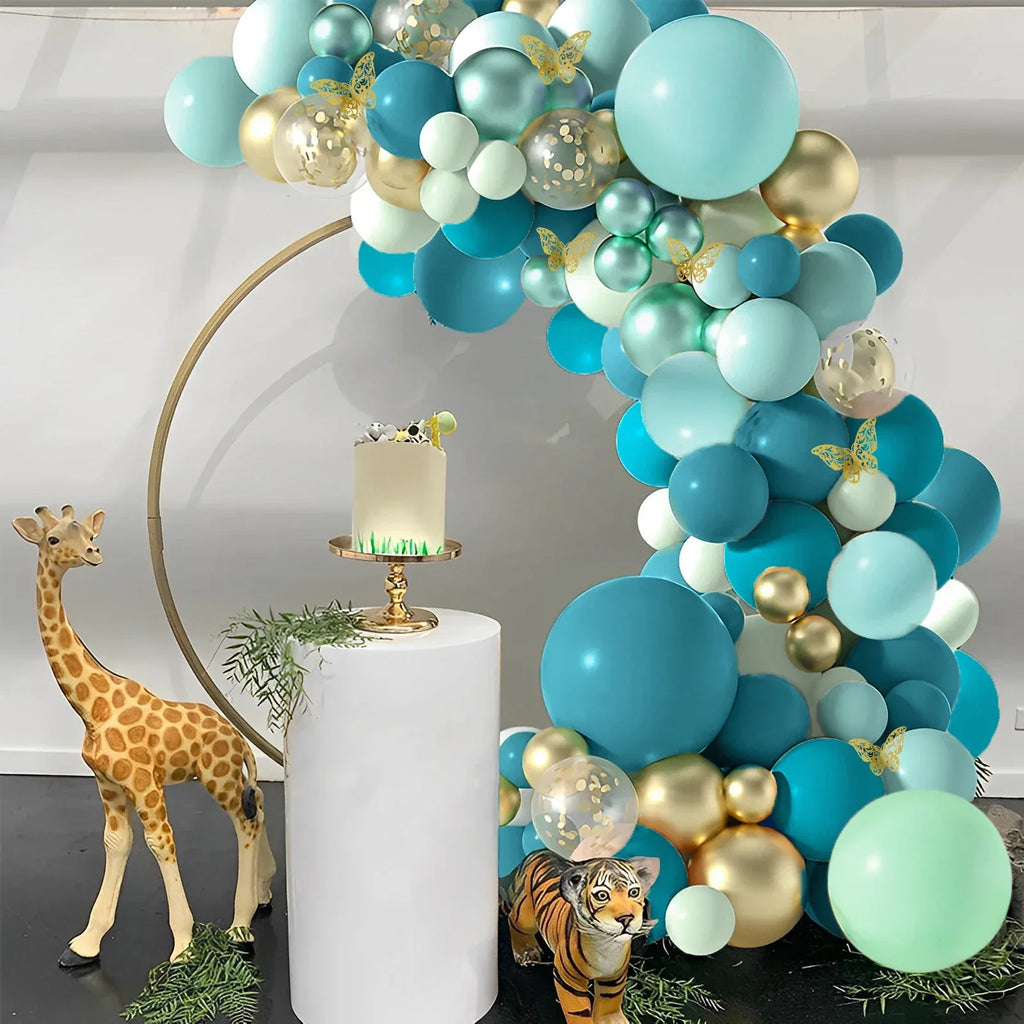 133Pcs Balloons Garland Arch Kit Latex Blue Green Balloons Turquoise Sequined Balloon with Butterfly Birthday Party Supply - Luvia