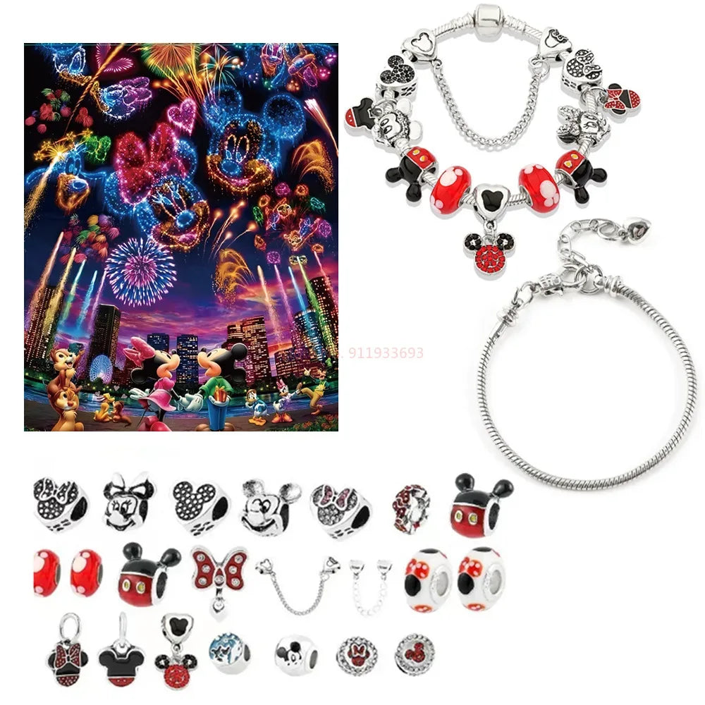 Disney Stitch Mickey Mouse Christmas Advent Calendar Bracelets 24 Days Countdown Calendar Diy Jewelry Making Cute Christmas Gift - Luvia