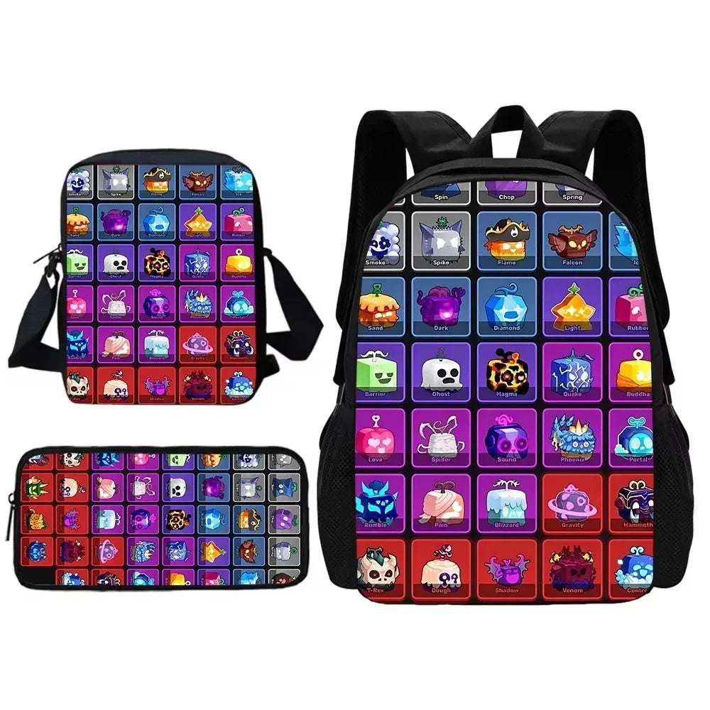 Child School Cartoon Blox Fruits Backpack With Shoulder Bag Pencil Bags School Bags for Boys Girls Best Gift - Luvia