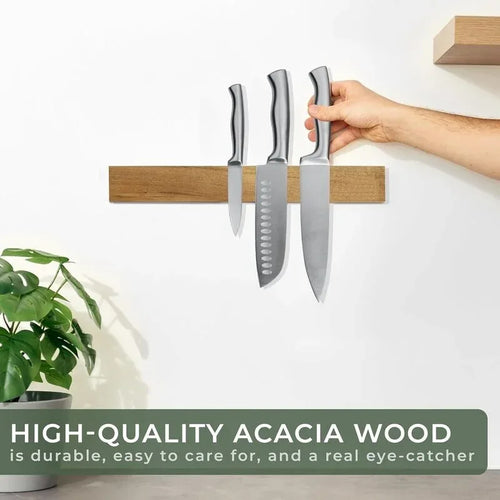 16in Knife Magnetic Strip with Adhesive or Screws - Magnetic Knife Holder for Wall - made of Elegant Acacia Wood for Heavy Knife - Luvia
