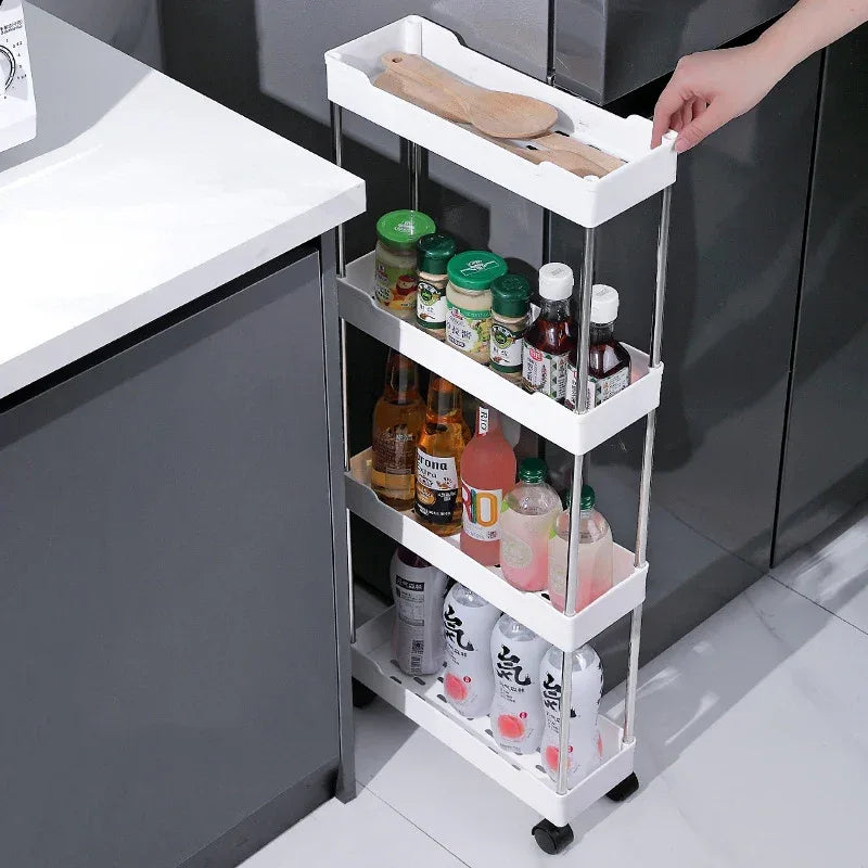 3/4 Tier Movable Gap Storage Rack Rolling Utility Cart Storage Shelf Kitchen Bathroom Slim Slide Organizer Shelf Livingroom - Luvia