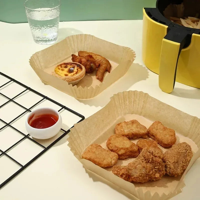 50Pcs Disposable Air Fryer Paper Oil Absorbing And Anti Oil Paper Tray Non Stick Baking Pad Large Toughness Square - Luvia