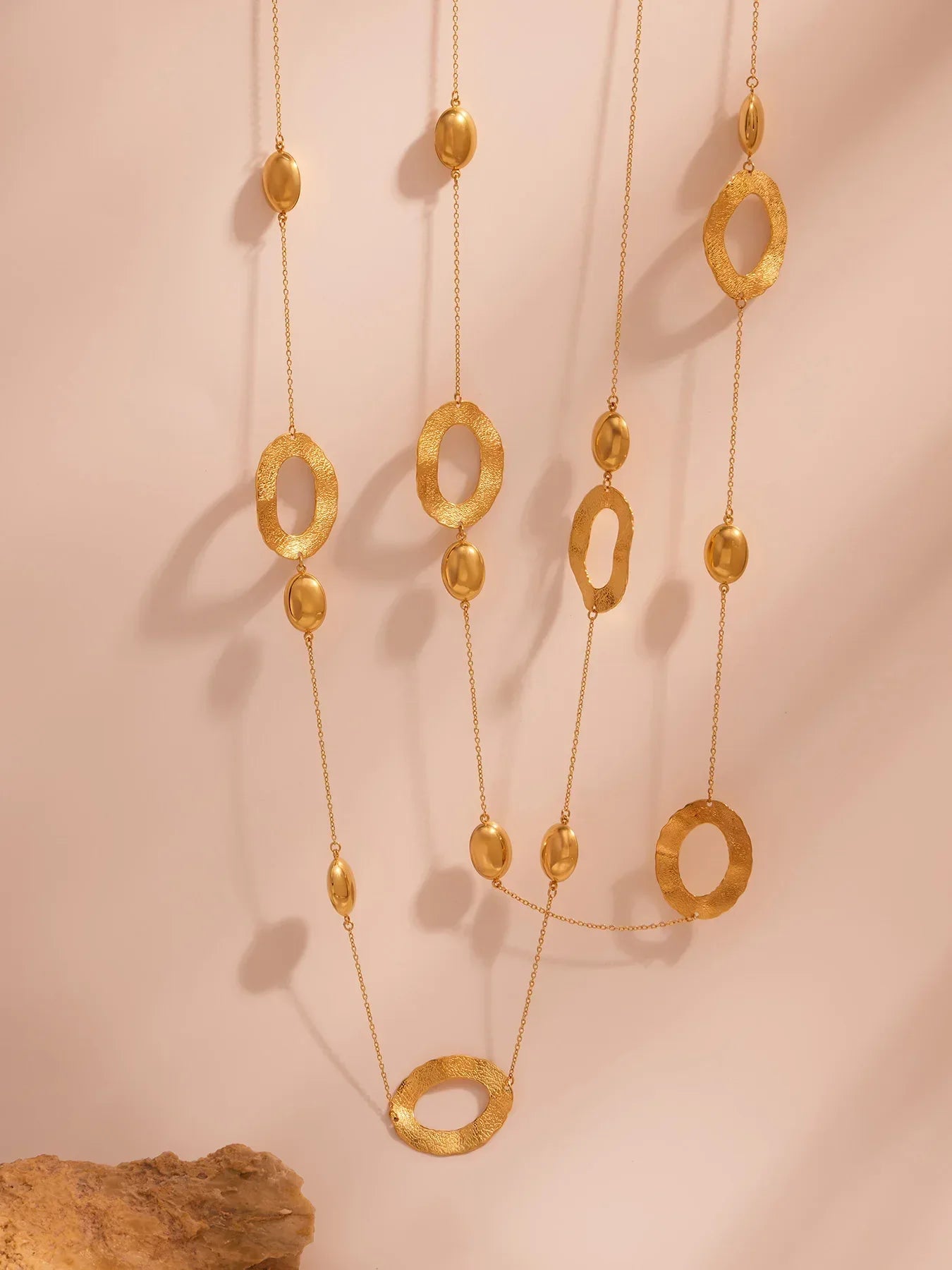 316 Stainless Steel Gold-Plated Long Necklace for Women 103cm Golden Chain Oval Pendant Layering Necklaces Luxury Jewelry - Luvia