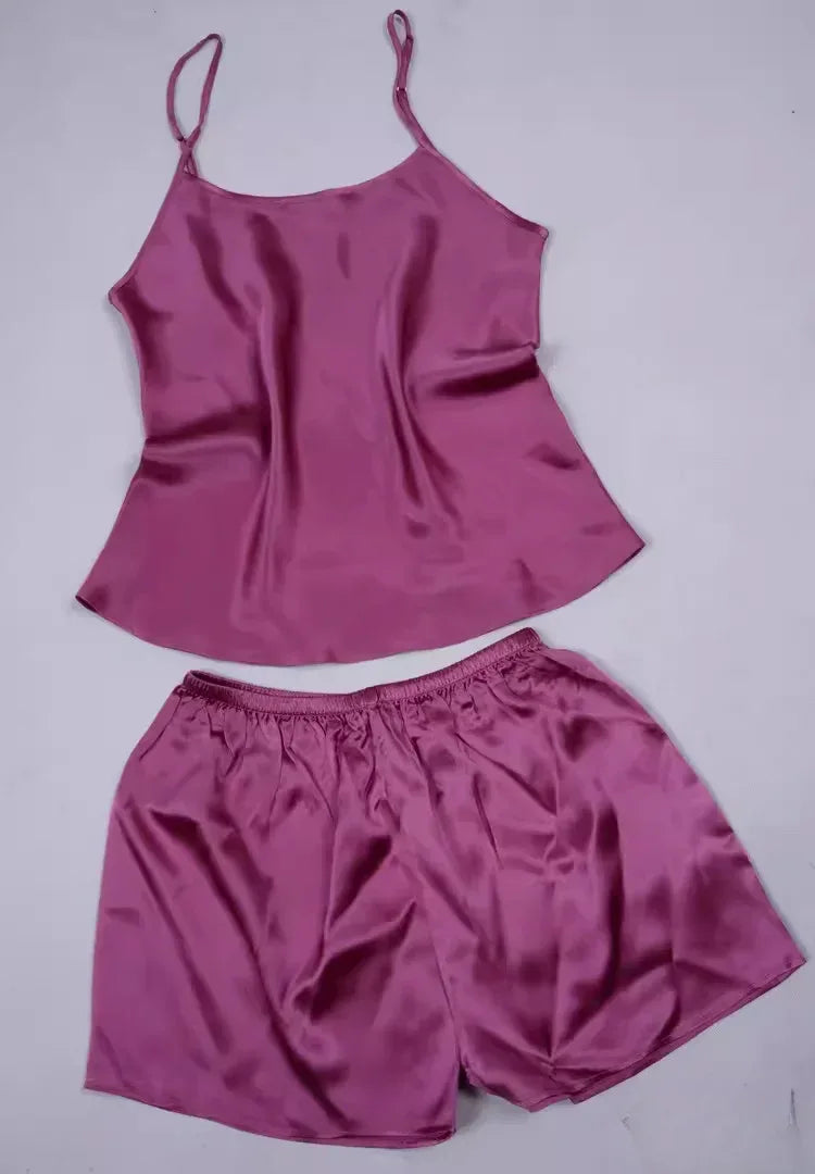 Women 100% Natural Silk 16 momme satin silk Camisole with Shorts Pajama Set Sleepwear M-2XL YM004 - Luvia