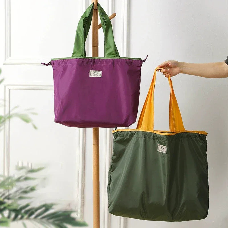 1-Pack Reusable Shopping Bag, Large Capacity Foldable Drawstring Eco-friendly Storage Bag, Casual Shopping Shoulder Bag - Luvia