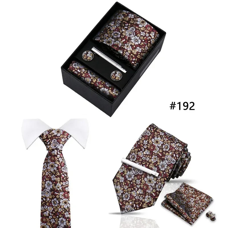 Tie Set For Men Necktie Fashion Wedding Cufflinks Box Gift Tie Clip Men Pocket Square Necktie Luxury Business Wholesale Gravatas - Luvia